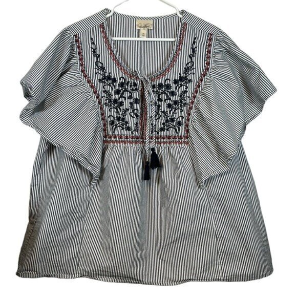 dressbarn Tops - Plus Size Dressbarn Stripe Flutter Stripe Blouse Top Patriotic Size 3X EUC #7051